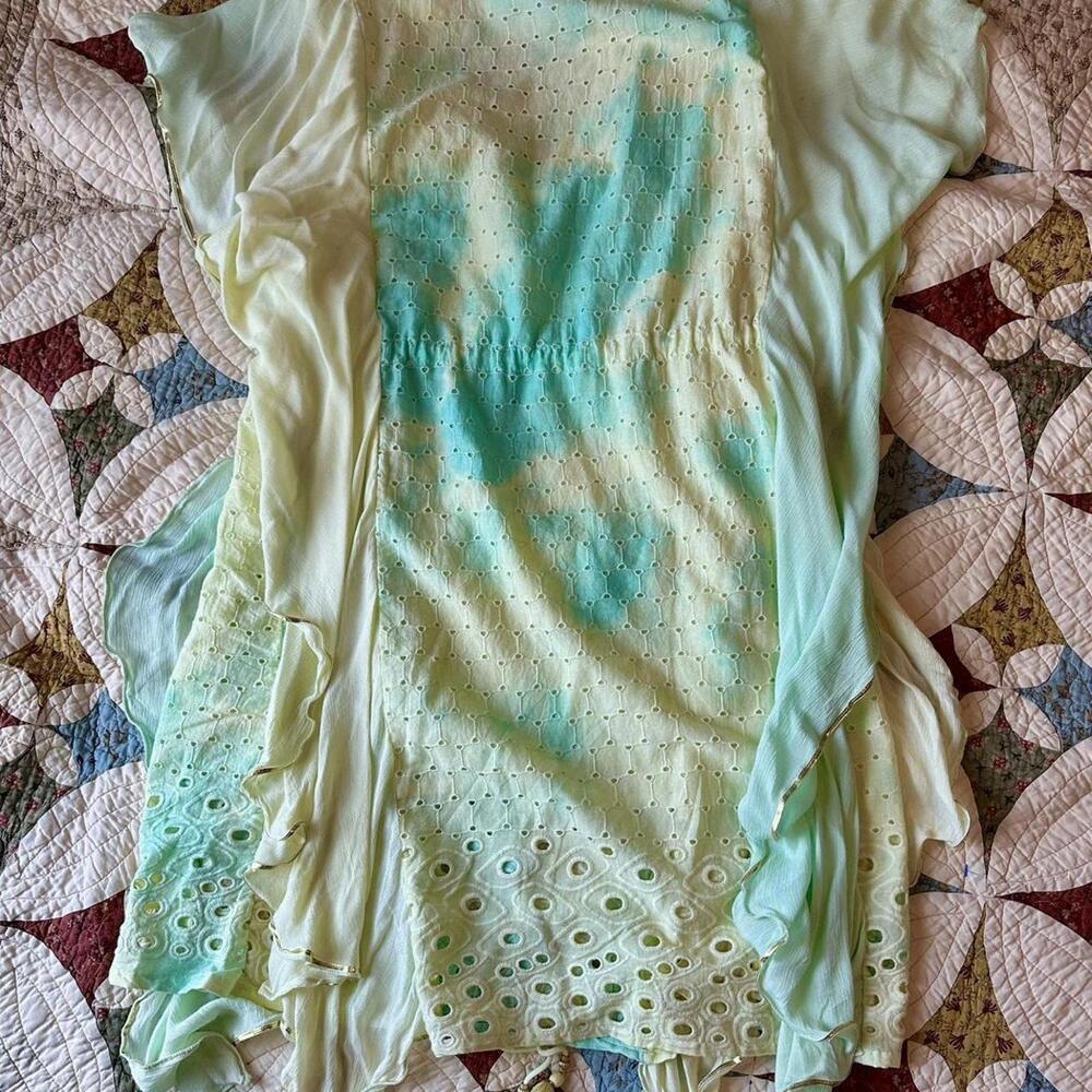 Lightweight, flowy green and blue tie-dye boho fairy dress. - Picture 4 of 5